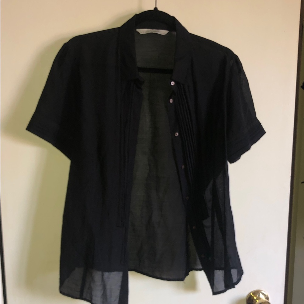 Zara Sheer Black Short-Sleeve Button-Down Shirt